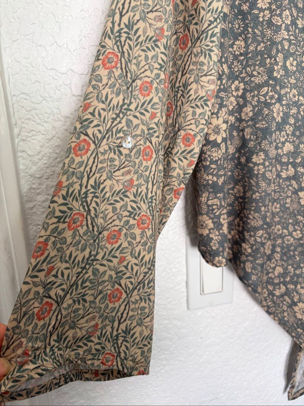 Natural Life Lola Mixed Floral Patchwork Tie Front Blouse Top Rayon Boho Size L - Picture 7 of 12